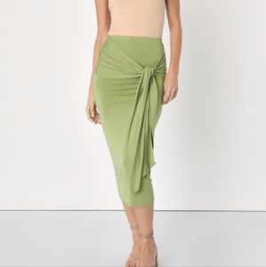 LULUS Green Tie Knot Pencil Midi Skirt